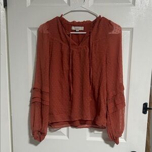 LOFT Women's Terracotta Blouse with Tie Neck